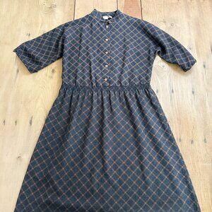 Vintage Melissa Lane Wool Blend‎ Dress Women's M Brown Checked Midi